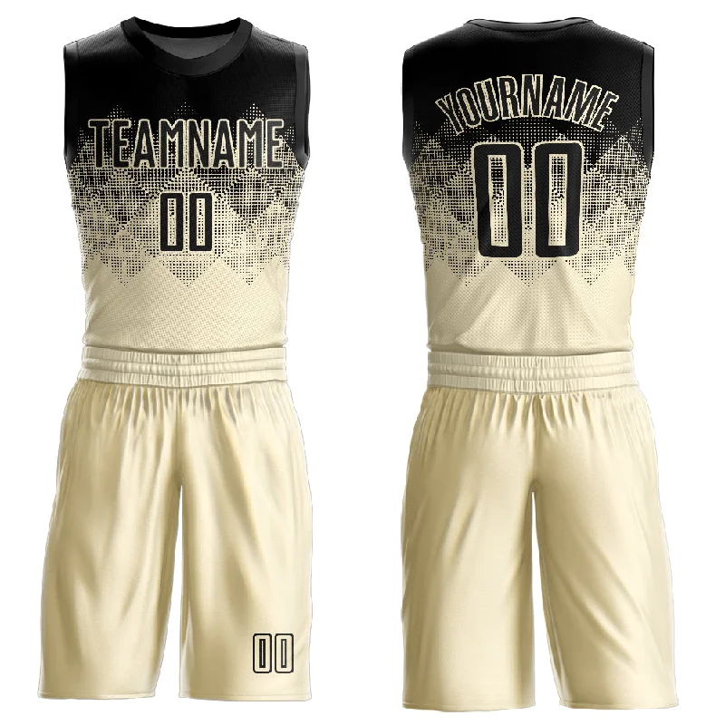 Custom Cream Black Round Neck Sublimation Basketball Suit Jersey