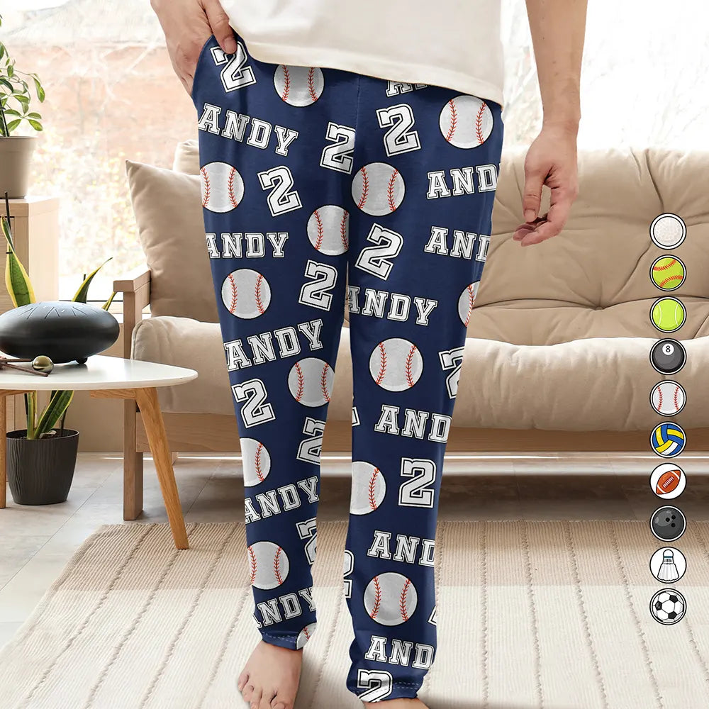 Colorful Sports Pattern Baseball Volleyball Basketball - Personalized Pajama Pants