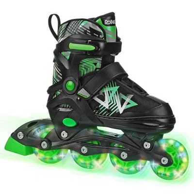 Open Box - Derby Stryde Lighted Boys' Adjustable Inline Skate - Black/Green M