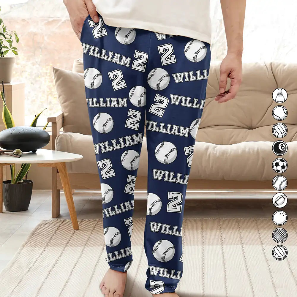 Funny Sports Pattern Baseball Volleyball Basketball - Personalized Pajama Pants