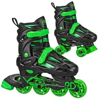 New - Roller Derby Green Wire Kids' Inline-Quad Combo Skates - Black/Green (2-12)