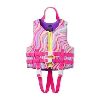 Speedo Kids' PFD Life Jacket Vest for Girls 33-55 lbs Anti-Microbial, Pink Swirl